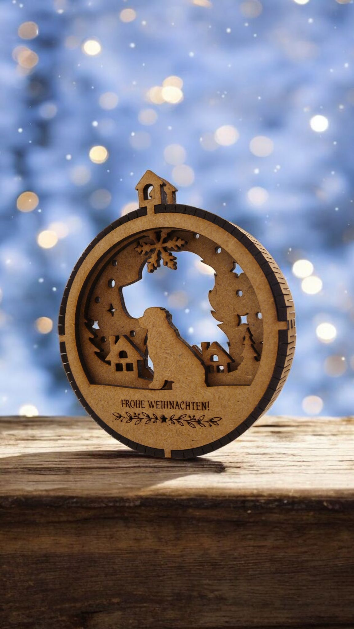 Holz-Weihnachtsdeko mit Hundemotiv