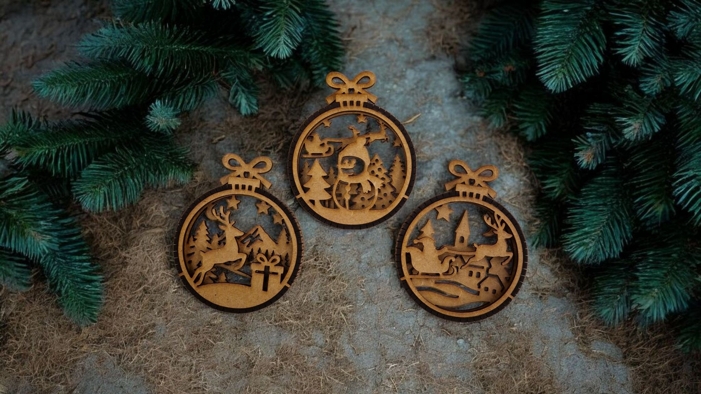Rustikale Weihnahtsanhänger aus Holz -3er set