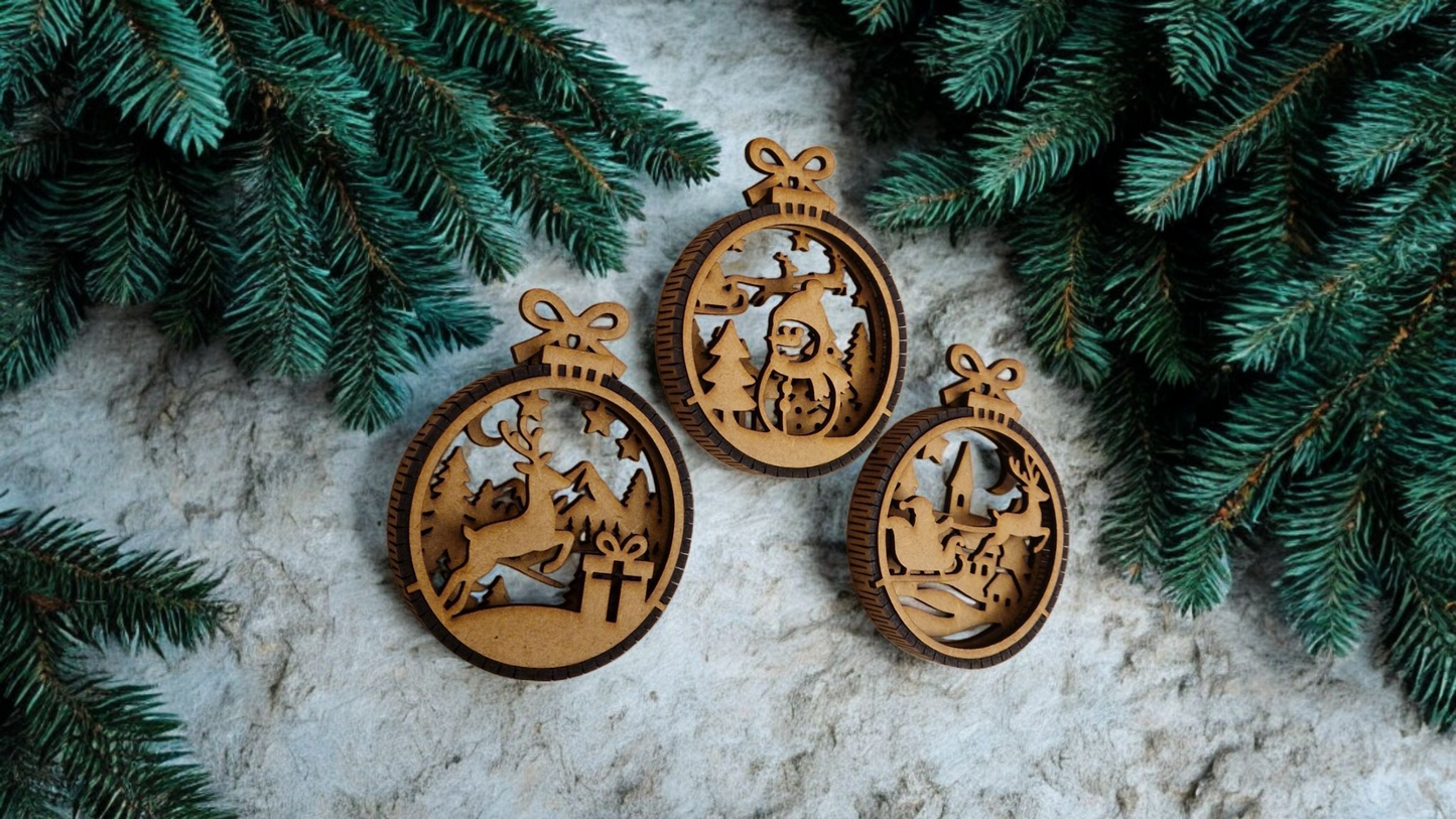 Rustikale Weihnahtsanhänger aus Holz -3er set
