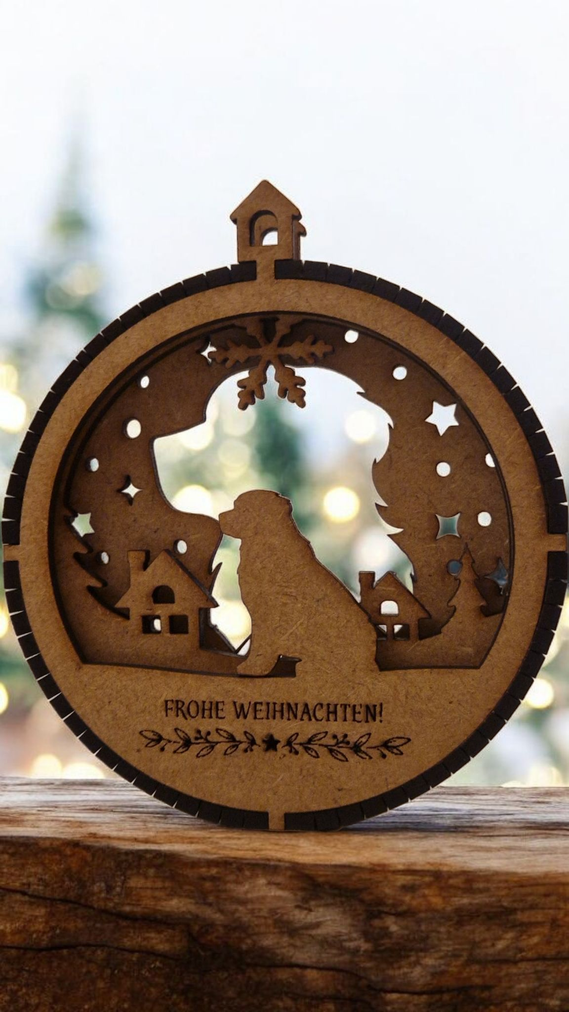 Holz-Weihnachtsdeko mit Hundemotiv