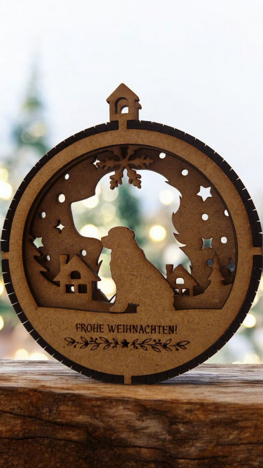 Holz-Weihnachtsdeko mit Hundemotiv